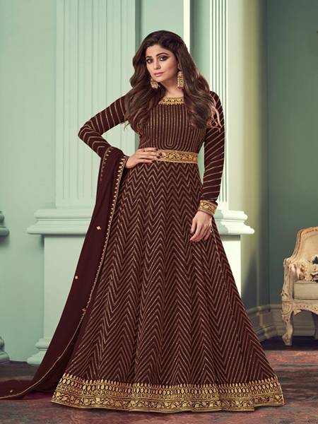 Brown  Colour Alizza Gold Wedding Wear Georgette Salwar Suit Collection
